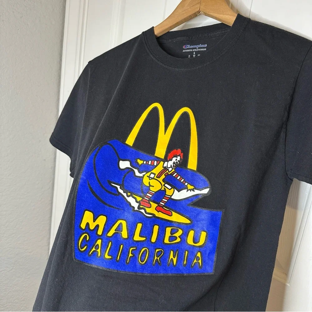 RARE Vintage McDonald’s Malibu x Champion Black T-Shirt Sz S Indie Skater Grunge - Picture 2 of 6